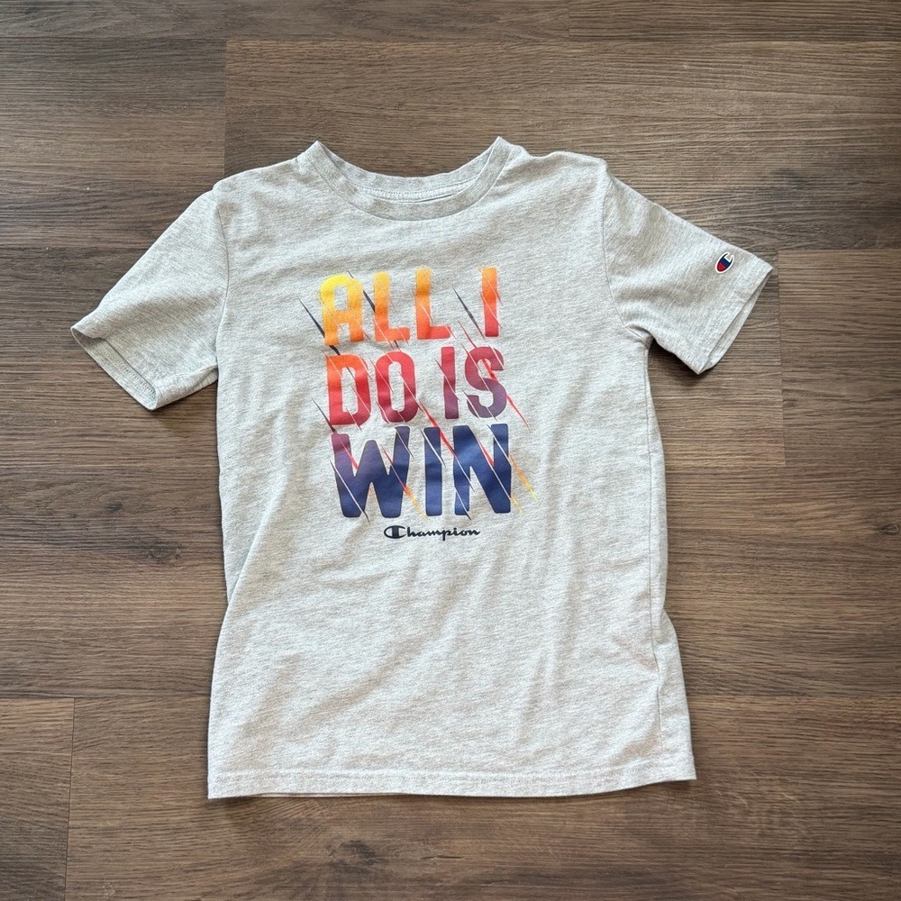 Champion Boys Gray‎ All I Do Is Win Graphic T-Shirt Size M 8 Short Sleeve Tee
